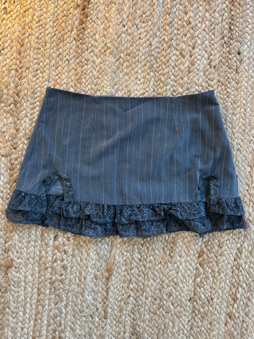 Princess Polly Lace-Trim Pinstripe Mini Skirt - Grey